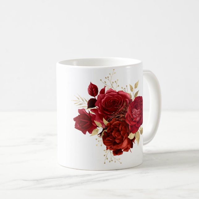 Mug Élégant Bouquet d'or de rose rouge (Devant droit)