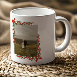 Mug Elégant Bow rouge avec verdure Photo Noël