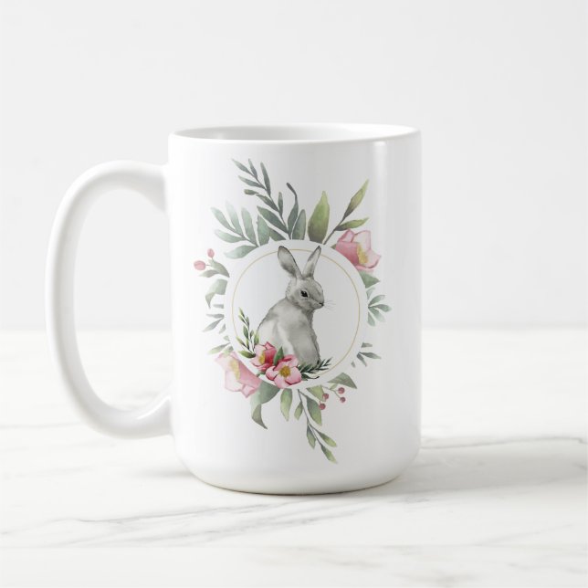 Mug Elégant Bunny de Pâques design floral (Gauche)