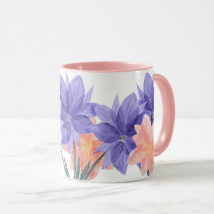 Mug Elégant café de bordure florale Lilac rose et viol