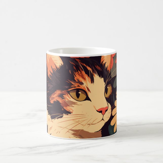 Mug Elégant Calico Chat dans le jardin floral (Centre)