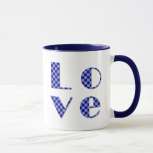 Mug Élégant Carré d'AMOUR en À damiers bleu