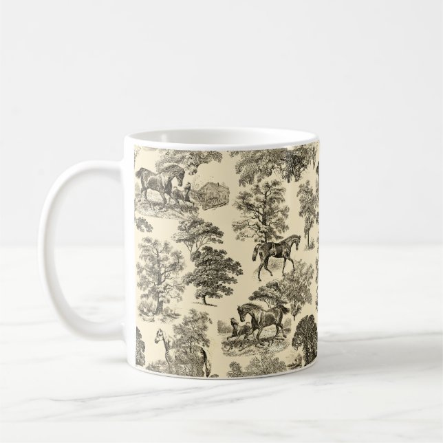 Mug Élégant Cheval Rustique Arbres Beige Tan Toile (Gauche)