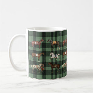 Mug Élégant Chevaux Vintages à selle Vert Plaid