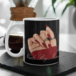 Mug Élégant Chic Black & Red Nail Salon Manicurist