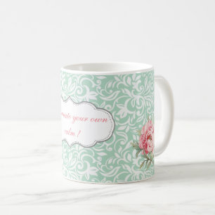 Mug Élégant Chic Damassé, Roses, Message Motivationnel