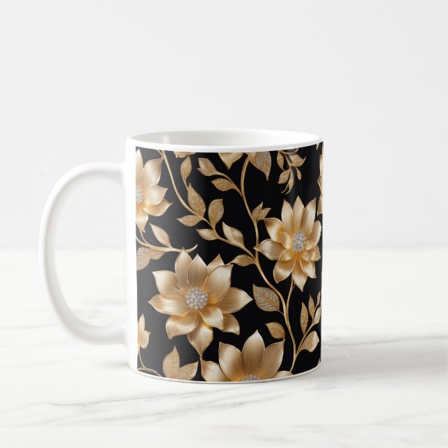 Mug Élégant Classy Diamonds & Gold Flowers Fun Floral (Gauche)
