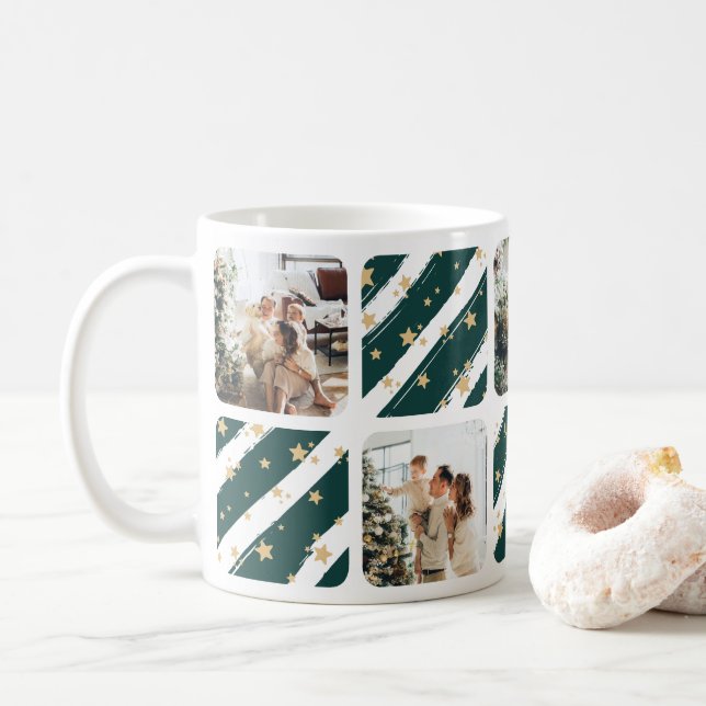 Mug Élégant Collage photo verte Noël (Avec donut)