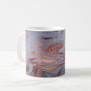 Mug Élégant cuivre moderne rose or & marbre bleu
