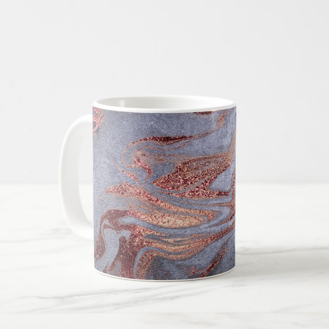 Mug Élégant cuivre moderne rose or & marbre bleu (Devant gauche)