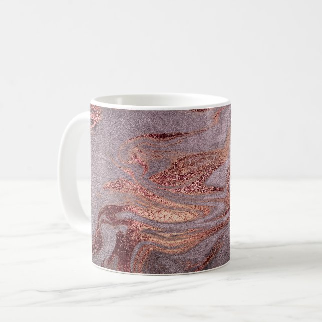 Mug Élégant cuivre moderne rose or & marbre violet (Devant gauche)