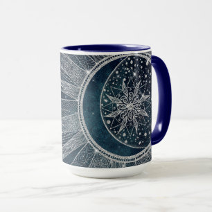 Mug Élégant Doodle Mandala Blue Moon Silver