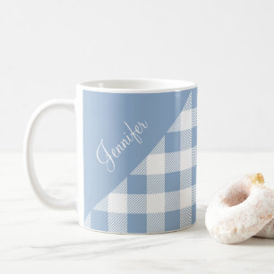 Mug Elégant Dusty Blue En vichy Plaid Nom du Motif