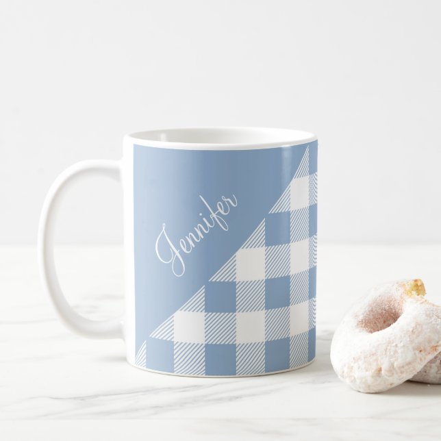 Mug Elégant Dusty Blue En vichy Plaid Nom du Motif (Avec donut)