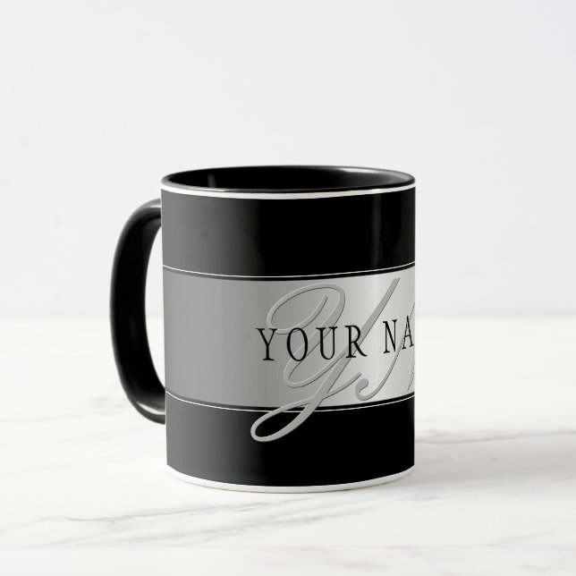 Mug Élégant écriture de script de monogramme modifiabl (Devant gauche)