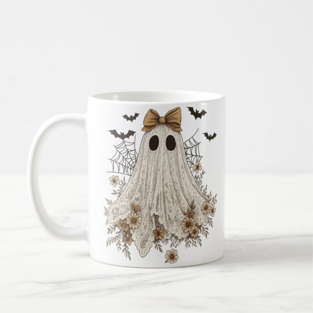 Mug Elégant Fantôme de dentelle avec Bow | Fantôme flo (Gauche)