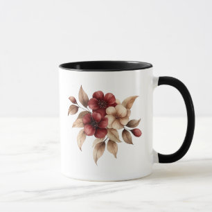 Mug Élégant floral aquarelle bordeaux et crème