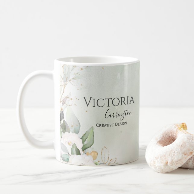 Mug Élégant Floral Gold Green Professionnel (Avec donut)