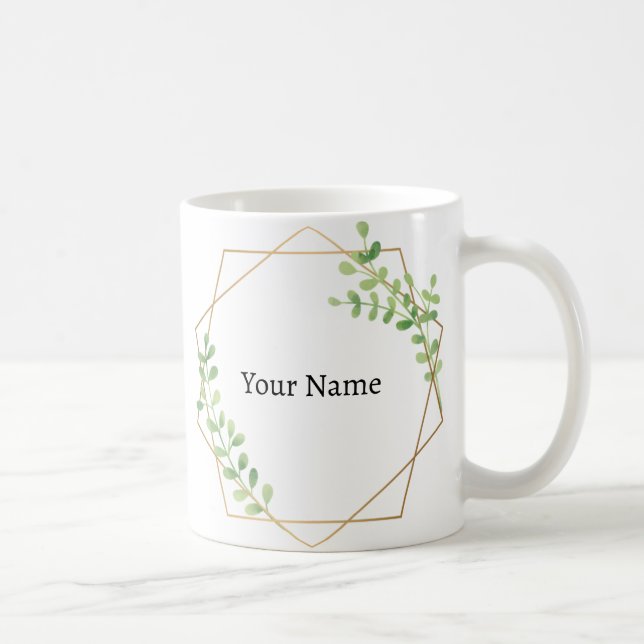 Mug Élégant Floral Grey Nom personnalisé (Droite)