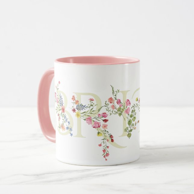 Mug élégant floral mariage printemps MARIÉE Réception  (Devant gauche)