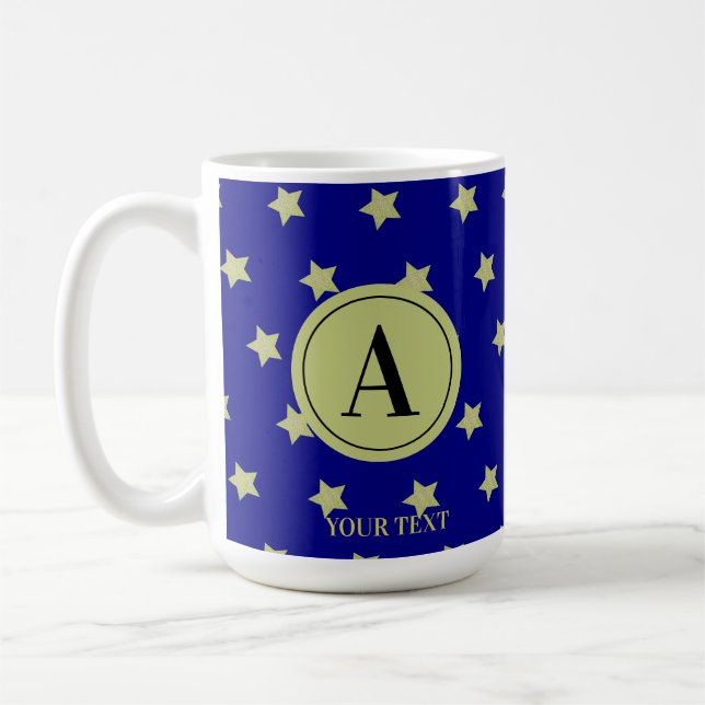 Mug Elegant Gold & Black Star Pattern Monogram (Gauche)
