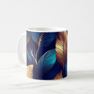 Mug Elégant Gold Blue Foliage Nature Design