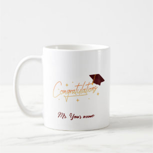 Mug Élégant Gold Minimal Graduation School Nom du casq