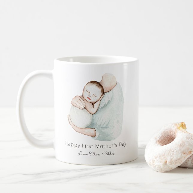 Mug Elégant Happy First Mother's Day Mignonne Aquarell (Avec donut)