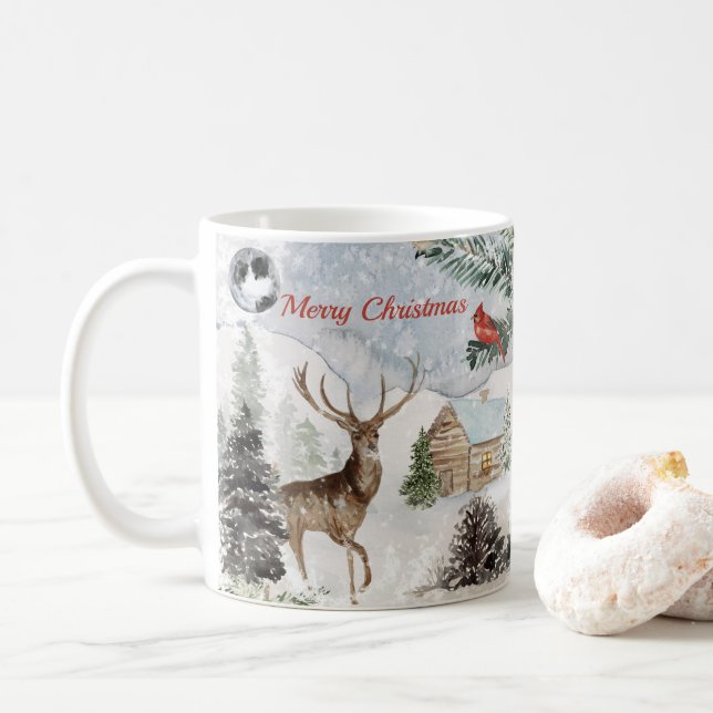 Mug Élégant hiver neige Wonderland Red Cardinal (Avec donut)
