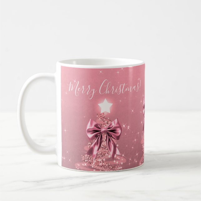 Mug Elegant Holiday Blush Pink Christmas Trees Bows (Gauche)