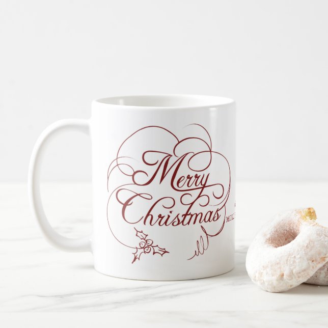 Mug Elegant Holly Joyeux Noël (Avec donut)