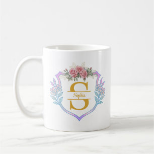 Mug Élégant Initial Botanique et Rose Rose et Or