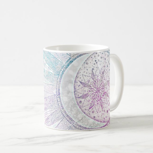 Mug Elegant Iridescent Sun Moon Mandala Silver Design (Devant droit)