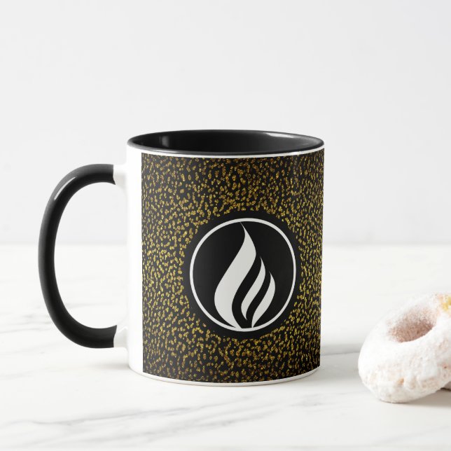Mug Élégant logo personnalisé points dorés noir (Avec donut)