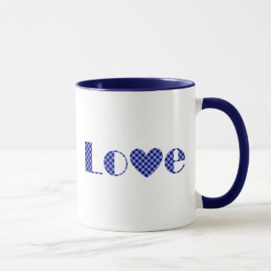 Mug Elégant LOVE Blue À damiers Coeur