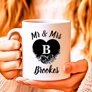 Mug Élégant M. Mme Lettre B Mariage de coeur Merci