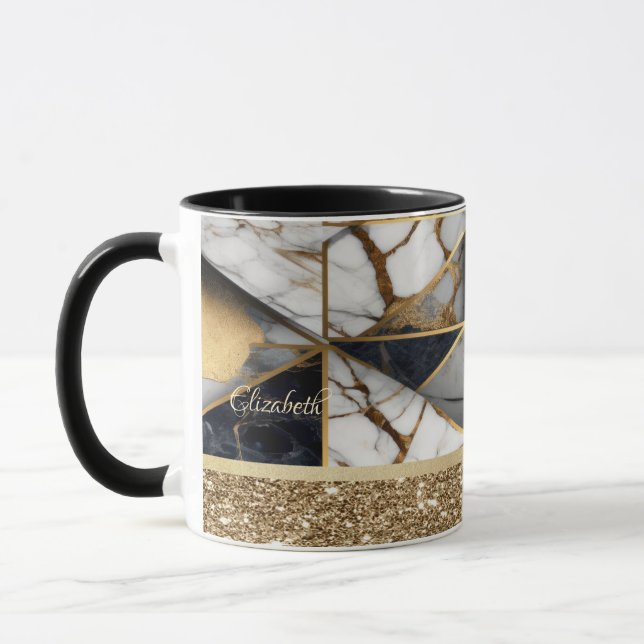 Mug Élégant Marbre géométrique noir or élégant (Gauche)