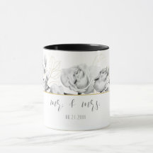 Élégant Mariage moderne noir blanc or M. Mme