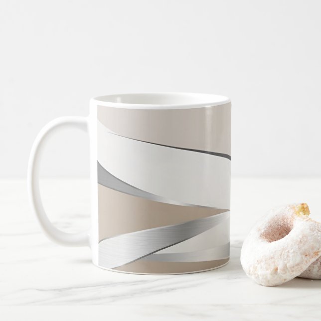 Mug Élégant métal argenté Beige blanc Vague (Avec donut)