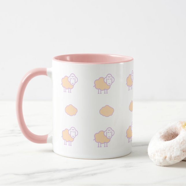 Mug Elégant Mignonne Mouton Rose Avec Nuages Motif (Avec donut)