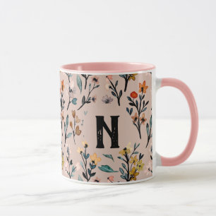 Mug Élégant modèle floral féminin initial Pink girly