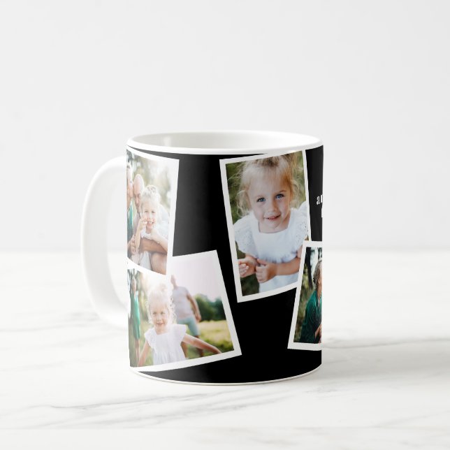 Mug élégant moderne multi photo famille noir cadeau (Devant gauche)
