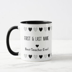 Mug Elégant Moderne Personnalisé Coeurs Noir et Blanc