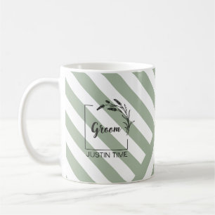 Mug Élégant Monogramme à Rayures Vert Sauge