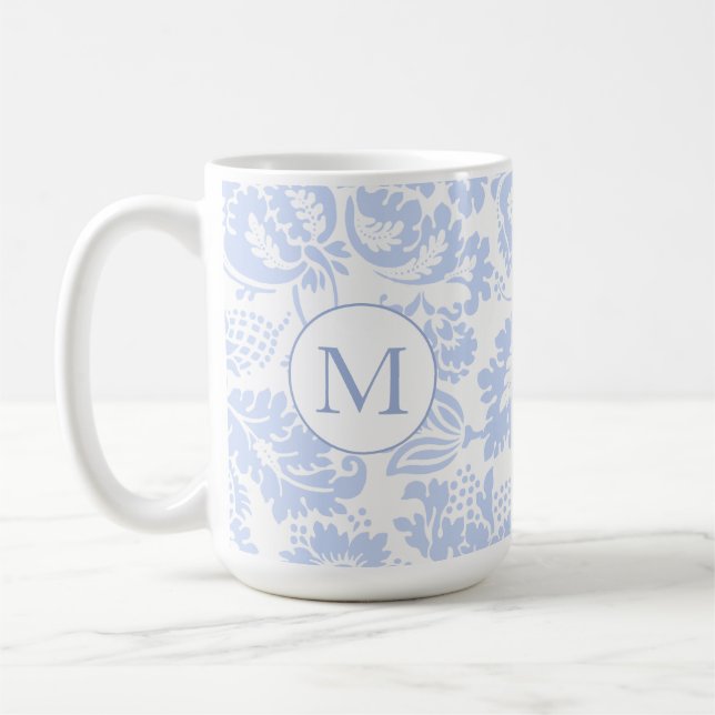 Mug Élégant Monogramme Bleu Floral Botanique (Gauche)