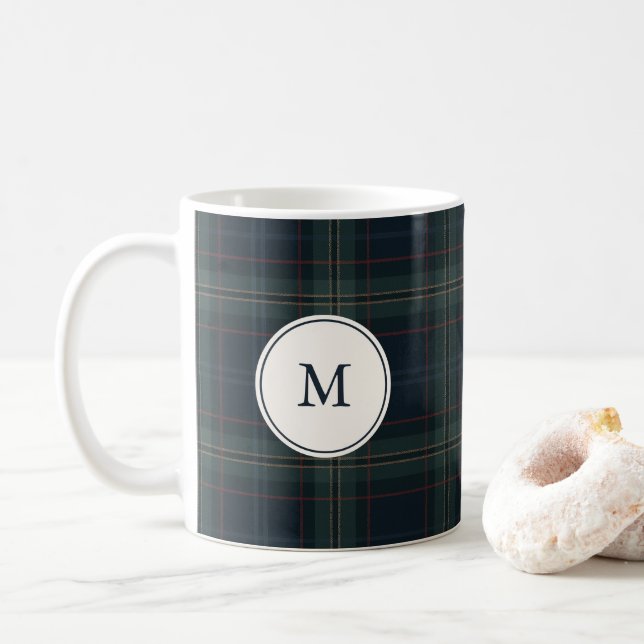 Mug Élégant Monogramme bleu marine et vert (Avec donut)