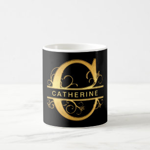Mug Élégant Monogramme "C" Nom personnalisé Black Gold