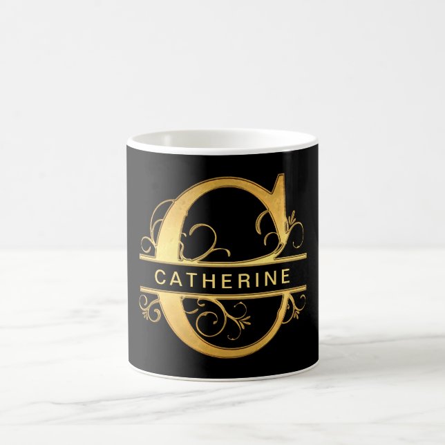 Mug Élégant Monogramme "C" Nom personnalisé Black Gold (Centre)