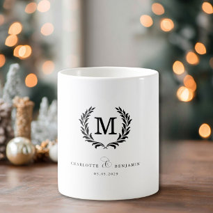 Mug Élégant Monogramme Cimier Personnalisé Mariage Bla