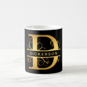 Mug Élégant Monogramme "D" Nom personnalisé Black Gold